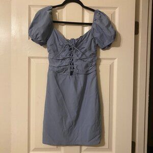 Blue Blush Lace-Up Puff Sleeve Mini Dress | Corset Detail | Size M | NWT